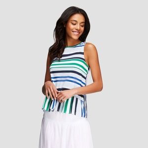 Joe Fresh Green Blue Striped Peplum Tank Sz Med